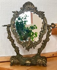 Schöner alter ovaler Schminkspiegel Tischspiegel Spiegel aus Bronze Weihnachten