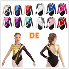 DE Kinder Gymnastikanzug Mädchen Langarm Turnanzug Ballettröckchen Trikotanzug