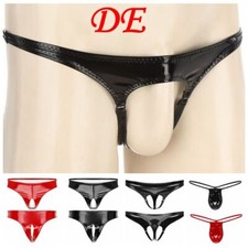 DE iEFiEL Sexy Herren Leder Slips Low Rise Tanga Strings Bulge Pouch Unterwäsche