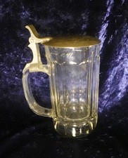 antiker Biedermeier Bierkrug Andenkenkrug 0,4 Liter Zinndeckel ca. 1870 Glaskrug