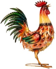 Hahn bunt Metallhahn groß 55cm Tierfigur Bauernhof Haus Hof Garten Dekoration