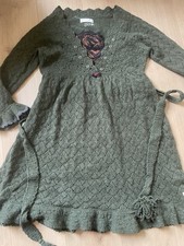 odd molly Strickkleid Stickerei V-Ausschnitt Langarm Dunkel Grün Gr.2/36