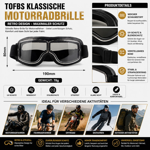 Klassische motorradbrille - klassische,