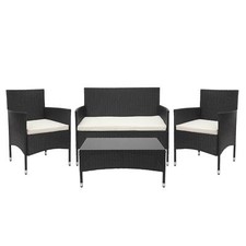 B-Ware Poly-Rattan Garnitur MCW-F55, Sofa Sitzgruppe, schwarz Kissen creme-beige