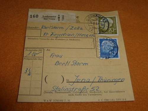 Bund heuss paketkarte 1957 - heuss,