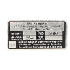 Typenschild Simson S80 blanko