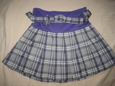 VINTAGE Mini Faltenrock KARIERT schwarz-weiß LILA mit Strick 34 36 38 Gürtel