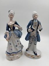 Porzellan Figurenpaar Rokoko – Dame & Kavalier, Blau/Weiß mit Gold, 21–22 cm