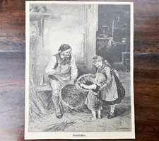 Alter Holzstich, Korbflechter