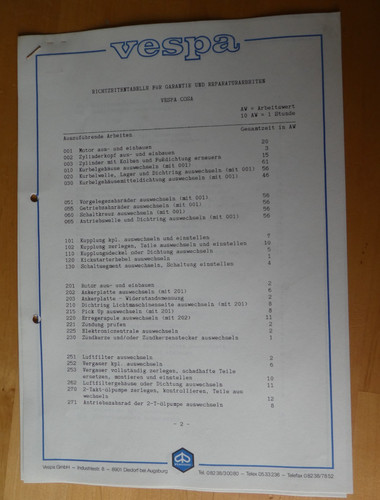 Vespa richtzeitentabelle 1991 - vespa,