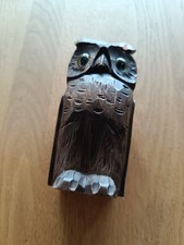 Holz Schuh,- Kleider Bürstenhalter in Form einer Eule Vintage 1970er Jahre