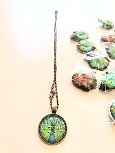 Kette cabouchon pfau glas - 28, x