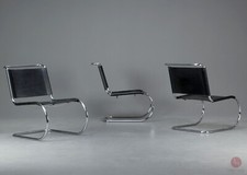 Thonet MR Lounge Sessel Leder Schwarz Bauhaus Freischwinger 1980 van der Rohe