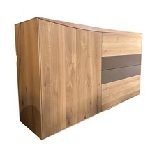 Anrei Highboard Puro Wave W40 Massivholz Eiche Absetzung MDF Steingrau Lackiert