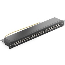 deleyCON CAT6a Patchpanel 24 Port Netzwerk Verteilerfeld geschirmt LSA Schwarz