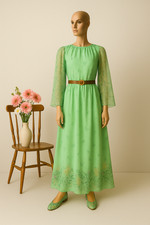 Maxikleid Trompetenärmel Hippiekleid mint Punkte ABBA 70er vintage 40 42