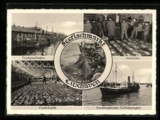 AK Cuxhaven, Seefischmarkt, Auktion, Fischhalle, Einlaufender Fischdampfer 