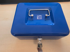 Geldkasette Blau mit Tragegriff und Schlüssel