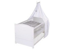 NEUES  unbenutztes Gitterbett mit blauem Sterne-Bezug