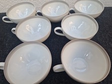 7 Arzberger Tassen Weiß mit 2 fachen Goldrand und Grau dazwischen H 5cm