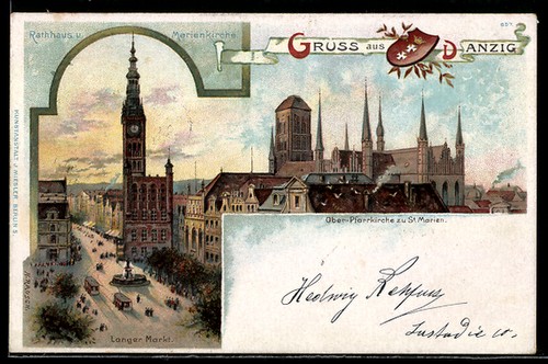 Lithographie danzig gdansk - danzig,