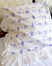 Paradekissen Kopfkissenbezug  ArtDeco Jugendstil 80x80 Volant  8cm Blaudruck