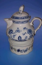 Tirschenreuth Bavaria Zwiebelmuster Tee Kanne Stövchen Porzellan blau weiß neuw.