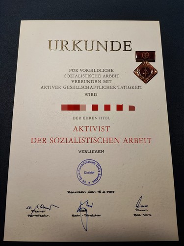 Ddr urkunde aktivist der - ddr,