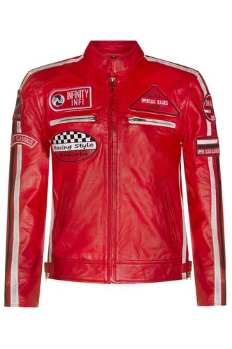 Herren rot leder - leder, bikerjacke