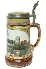 Alter Villeroy & Boch Mettlach Krug geritzt Bierkrug V+B 2277 Burg Nürnberg RAR