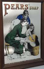 alter BILD-SPIEGEL antiker Werbung PEARS SOAP im Holzrahmen ca. 25x32,5cm hoch