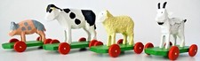 Holztiere Bauernhof Kuh Schaf Ziege Schwein auf Räder Erzgebirge