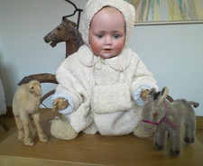 Süße 18 Zoll Kestner Hilda Baby mit massiver Kuppel Biskuitkopf antike Puppe um 1914