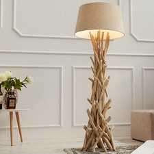 Treibholz Stehlampe WILD NATURE - 155cm - beige sand - Leinenschirm - handmade