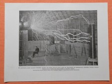 Tesla Transformator elektrische Funken  Druck von 1906 Nikola Tesla 