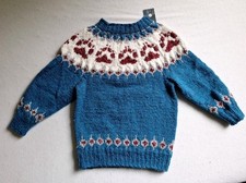 Pulli Kinderpulli warm Gr.152 Wolle Norwegermuster handgestrickt HYGGE