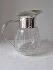 Vintage Karaffe Versilberte Montur Kalte Ente Krakelee Glas mit Deckel 60er-70er