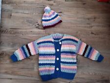 Strickjacke mit Bommel Mütze, Gr. 116/122, handmade, Strick, Oversized 