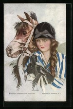 Künstler-AK Harrison Fisher: Winners, Junge Schönheit mit Pferd 1925 