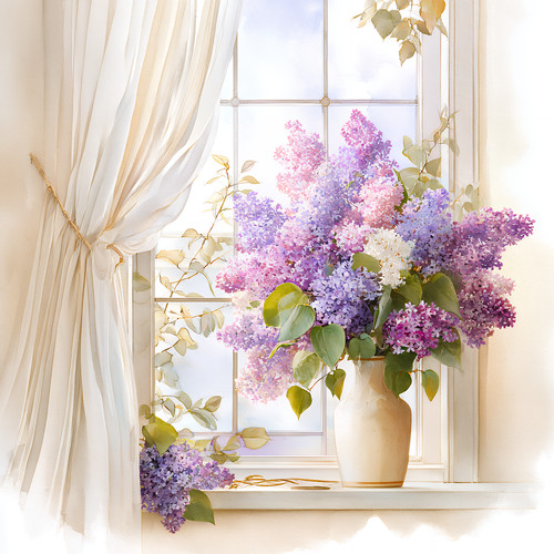 Wandbild fenster blumen - fenster, vase
