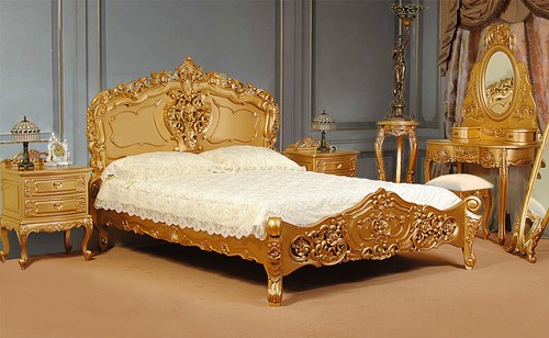Gold rokoko barock stil bett - gold,