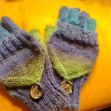 Klapp- Handschuhe , blau, türkis grün Handgestr. Gr. M-L Merino aus Neuseeland 