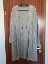 Damen Strickmantel Strickjacke Cardigan Gr. L Langarm Kapuze hellgrau