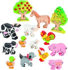 BAUERNHOFTIERE Holz 14 Stück Farm Holzfiguren Tiere 14-teilig Bauernhof °°NEU°°