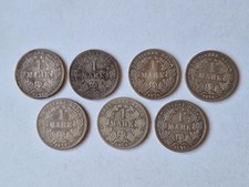7x 1 eine Deutsche Mark 1876 komplett (A C D F G H J) Deutsches Reich Silber