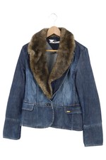 TOMMY HILFIGER Damen Jeansjacke Gr. 36/S Blau Fellbesatz Vintage