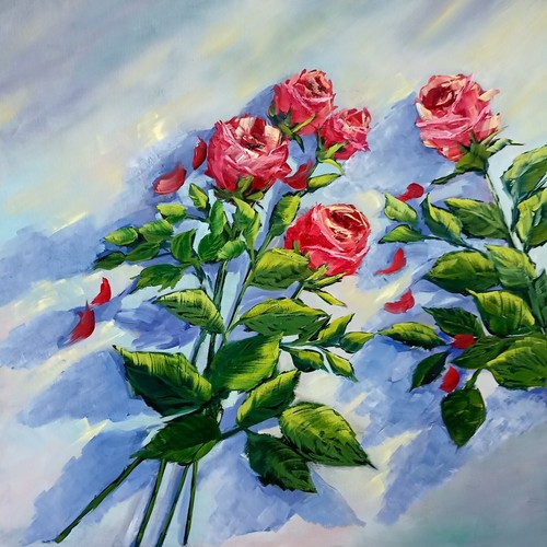 Rote rosen ölbild 50x50 - rote,