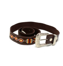 Westerngürtel dunkelbraun Echt Leder mit Perlenstickerei Ledergürtel 