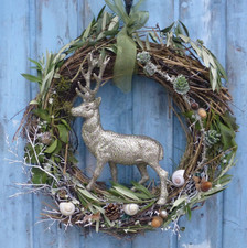 Wandkranz Türkranz Elch silber grün Oliven Zapfen Schnecken Handgefertigt ca 45