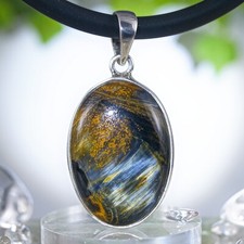 Pietersit Anhänger Silber 925 Extra Qualität Cabochon 38 mm 32,5 ct Namibia